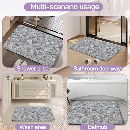 Stone Pattern Bathroom Rugs Mat, Super Absorbent Quick Drying Floor Mat for Bathroom Entryway 17"x30" - color: Stone Pattern