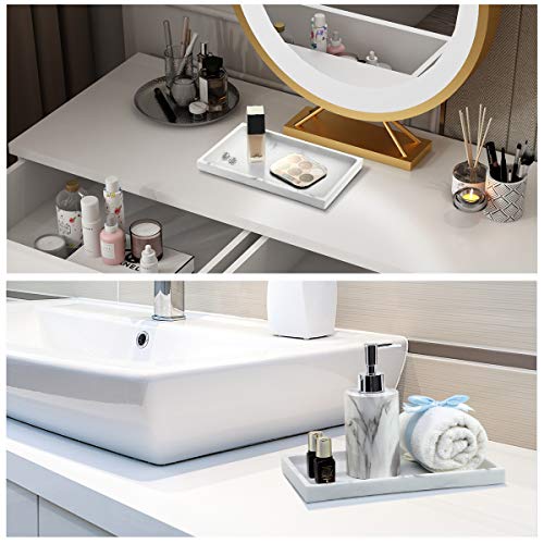 Emibele Bathroom Vanity Tray Countertop, 10" Rectangular Marble Resin Tray | Dresser Kitchen Sink Tray, for Jewelry Cosmetic Perfume Soap Candle, Lightweight Waterproof Tray, Medium, Gravel White - color: White, size: 10" x 6.1" x 0.8"