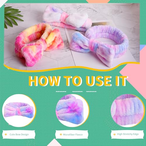 WSYUB Face Washing Headband and Wristbands Set, Headband and Writ Bands for Washing Face,Spa Headbands for Girls, 9pcs - color: Tie-dye Purple,Pink and orange