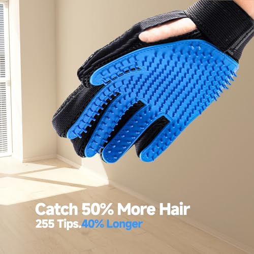NVNAN Pet Hair Removal Glove for Dogs & Cats, 2-Pack Blue | 2-in-1 deshedding brush and massage mitt for shedding control, bathing and washing, safe for short or long hair pets - color: Blue