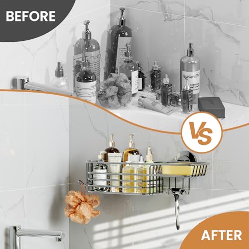 LEVERLOC Shower Caddy Suction Cup Shower Shelves Shower Holder，Silver | No Drill, Heavy Duty, Small, Wall Mount, Soap Holder, Shampoo Holder - color: 1 X Silver