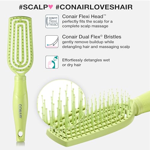 Conair Scalp Care Detangling hairbrush - Curly Hair Brush - Scalp Massager - hairbrushes for women & men - detangler for all lengths - can use wet or dry - Slim - color: Green, size: 1 Count (Pack of 1)
