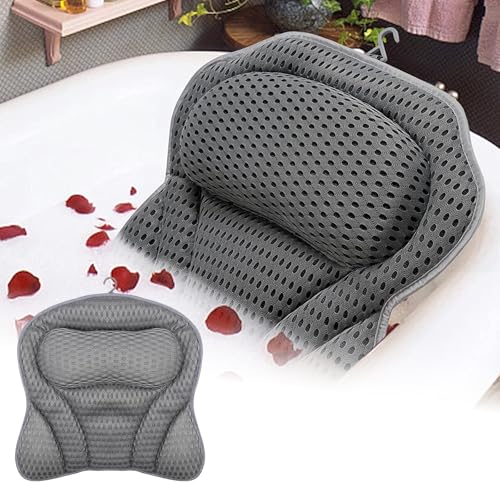 1Pack Machine Washable 4D Mesh Bath Pillow - Soft Tub Neck & Back Support with Suction Cups, White Bathtub Spa Accessory - color: Black