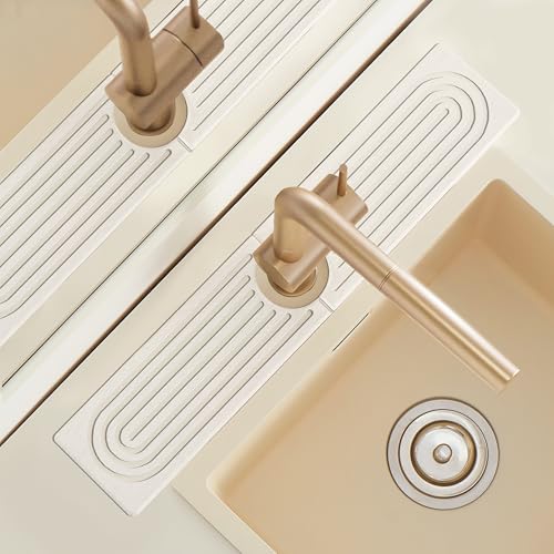Faucet Mat for Kitchen Sink, 20" Wide Diatomite Fast Drying Stone Tray, Super Absorbent, Prevents Moisture Buildup, Faucet Water Splash Guard for Bathroom Counter, Sink Protector Gift for Mom, White - size: 20" x 3.9"