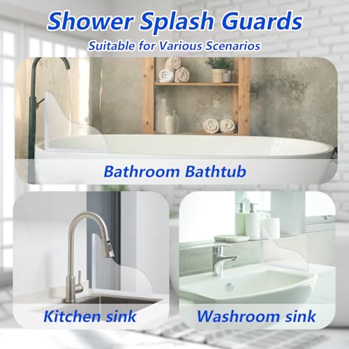 2 Pcs Bathtub Water Guards,Bathroom Shower Splash Guard for Tub, Shower Water Guard for Bathtub Shower Guards Removable, Bathtub Water Splash Guards Corner Guards to Keep Water in Shower Bath