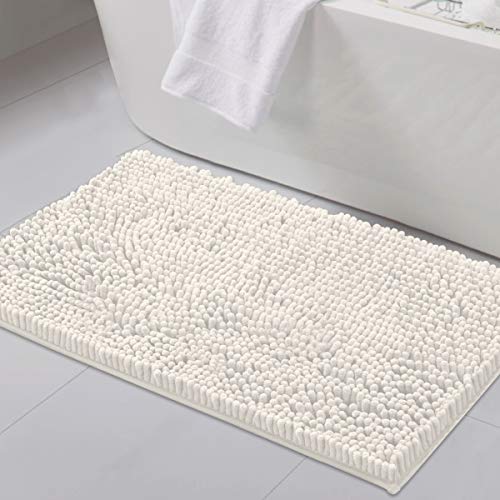 H.VERSAILTEX Bathroom Rugs Non Slip Luxury Chenille Bathroom Mat 20x32 Extra Soft and Absorbent Shaggy Rugs Washable Dry Fast Area Carpet Mats for Bath Room, Tub - Ivory - color: Ivory, size: 20" x 32"