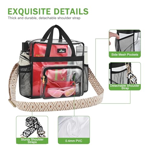 MAY TREE Clear Bag for Stadium Events, 12x6x17 Clear Tote Bag with Removable Strap, Transparent Bag for Concert Sports Gym, Beige Cube-Strap - color: Cube-Strap