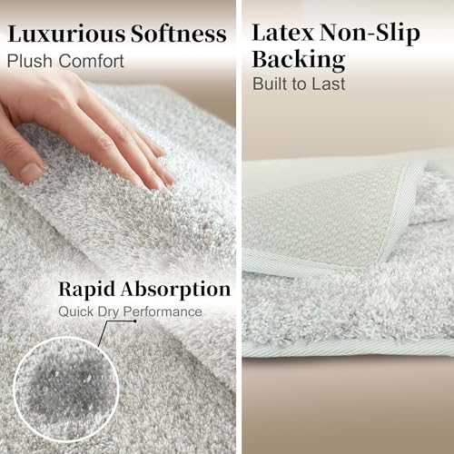 Non-Slip & Super Absorbent Bath Mat, 32x20 Inch Large Microfiber Bathroom Rug, Ultra Plush Quick Dry Machine Washable Shaggy Carpet for Shower Tub Floor, Light Gray - color: Light Gray, size: 32"x20"