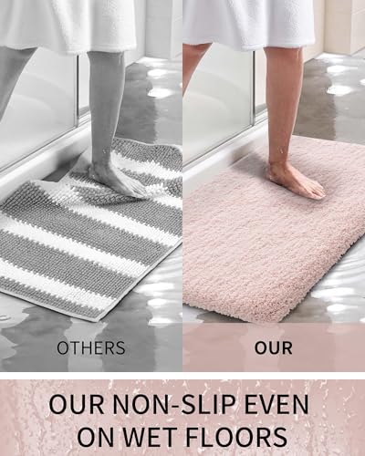 Toilet Rugs U-Shaped Mat 24x22, Contour Bathroom Mat - Ultra Soft & Absorbent Microfiber, Quick-Dry, Machine Washable with High Density Foam Latex Non Slip Backing, Pink - color: Pink, size: 24" X 22"(Toilet Rug)