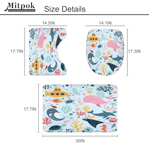 4 PCS Blue Kids Bathroom Set Summer Ocean 72Wx72H Shower Curtain Set Bath Rug Toilet Lid Cover Nonslip U Shape Mat Whale Funny Cartoon Cute Animal Resistant Accessories 12 Hooks Bathroom Decor - color: A 02 Blue, size: 72"W x 72"L (Pack of 4)
