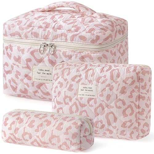 HBselect Quilted Makeup Bag, 3PCS Cotton Large Travel Makeup Bag, Cute Floral Coquette Make up Bag Cosmetic Bag Toiletry Bag for Women Girls - color: A-3PCS-Floral 29
