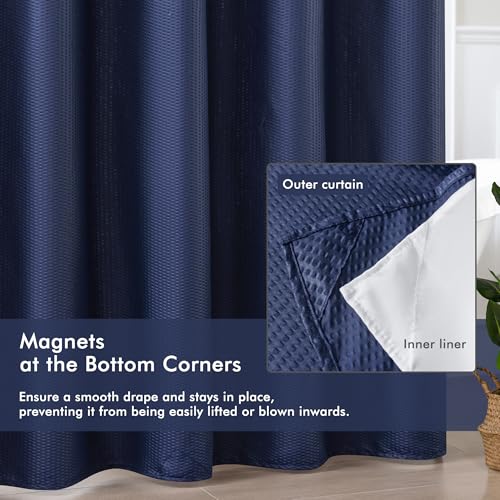 Mrs Awesome No Hook Shower Curtain with Snap-in Liner, Embossed Waffle Design Fabric Shower Curtain for Bathroom, Soft & Lightweight, 71x74, Navy Blue - color: Navy Blue, size: 71"W x 74"L (Pack of 1)