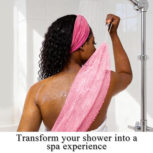 SubSahara Authentic African Net Sponge - 2 Pack Exfoliating Bath & Shower Loofah Sponge for Body & Face, Gentle Scrubber for All Skin Types, Travel, Durable (Dark Pink & Light Pink) - color: Dark Pink & Light Pink