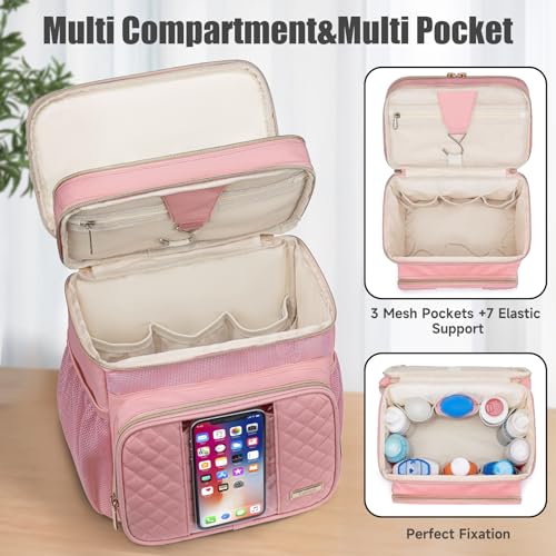Tealari Large Toiletry Bag for Women Men,Bathroom Bag,Water Resistant Shower Bag,Makeup Bag,Portable Shower Caddy for College Dorm,Hanging Travel Toiletry Bag with Transparent Waterproof Phone Pocket - color: Pink