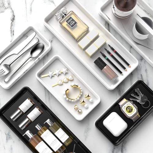 Gurygo 2 Pack 12" Countertop and Vanity Tray - Kitchen Tray for Soap Bottles - Rectangular Vanity Tray for Bathroom - Vanity Trays Kitchen Soap Dispenser Tray,White - color: White, size: 12" x 5" x 1.1"; Set/2