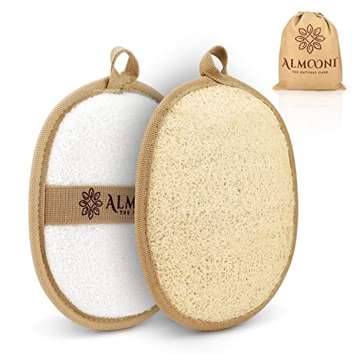 Almooni Natural Loofah Exfoliating Body Scrubber, Made with Natural Egyptian Shower Loofah Sponge, Bath Shower Loofah Sponge for Women and Men, for Face and Body That Gets You Clean - 2 Count (1 Pack) - style: Egyptian Shower Loofah Sponge