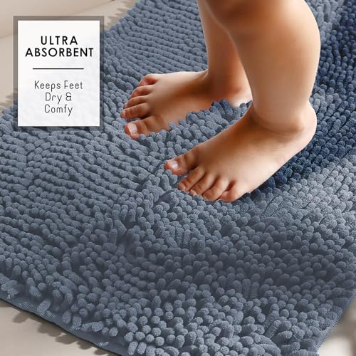Hearth & Harbor Bathroom Rugs, Chenille Bath Mat - Machine Washable Bath Mats for Bathroom Non-Slip Backing Rubber, Quick Dry Bathroom Mat, 24 x 36 - Stone Blue - color: Stone Blue, style: 24 x 36