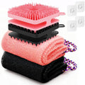 Manmihealth Dual-Sided Silicone Body Scrubber Scalp Massager & African Bath Sponge Net Set, 2-in-1 Silicone Shower Shampoo Brush Africa Wash Net Combination, Lather Well,Strong Exfoliating(Black+Pink) - color: Shower Brush+net Sponge Set (Black+pink)