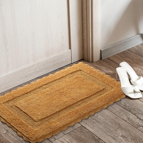 Savi Home Cotton Crochet Bathmat with Antiskid 17x24 Mustard, 100% Pure Cotton, Super Soft Bath Rug, Plush & Absorbent, Hand Tufted Heavy Weight Construction, Full Reversible Step Out Rugs - color: Mustard, size: 1'5" x 2' (Rectangular)