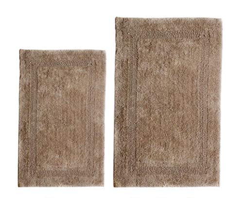 WOVEN ST. Reversible Tufted Bath Rugs | Area Rugs for Spa, Vanity Shower, Bathrooms, Kitchen, Bedroom | Water Absorbent Linens | 100% Cotton | Pack of 2 | 17’’ x 24’’ & 21’’ x 34’’ Inches | Brown - color: Brown, size: 17" x 24" (Rectangular) + 21" x 34" (