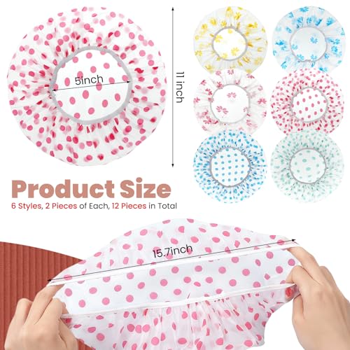12 PCS Plastic Shower Cap Reusable Waterproof Reusable Shower Cap Elastic Showercap for Travel, Bath, Bathtub Bath, Women, Men, 6 Types