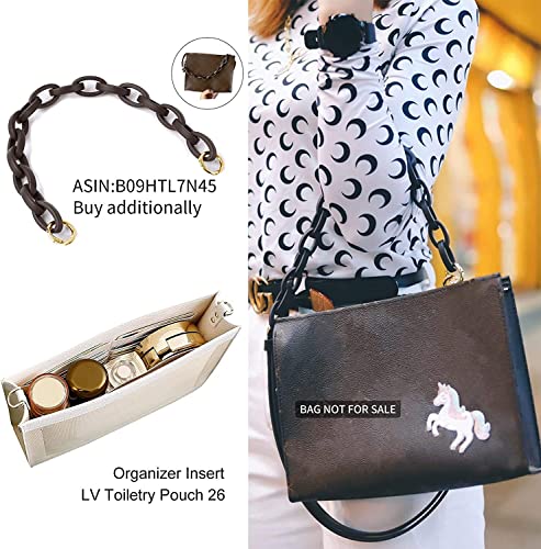 Premium Leather Purse Insert Organizer Compatible with LV Toiletry Pouch 19/26 with Gold Buckles - color: Beige, size: Small-19