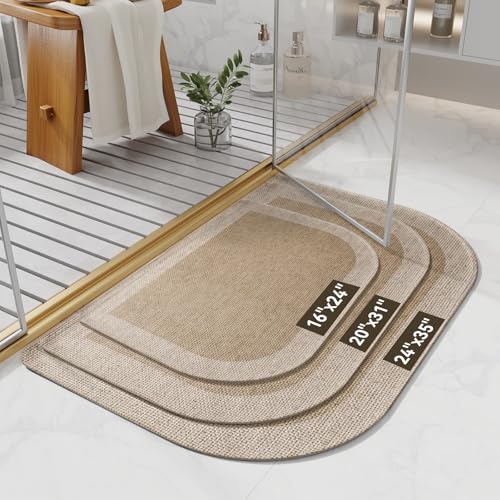 YDKGL Half Circle Bath Mat, Non Slip Bath Mat, Thin Bathroom Rugs Fit Under Door Quick Dry Absorbent Washable Bathroom Mat with Rubber Backing, Brown Beige 16x24 - color: A-beige Brown, size: 16" X 24“