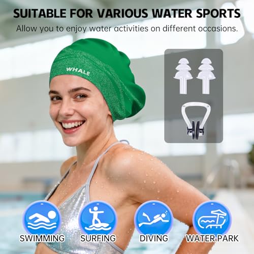 WHALE Extra Large Swim Cap Designed for Men and Women with Thick, Long Hair, Hair Extensions Or Afro-Textured Hair Long-Hair Swim Cap Highly Waterproof to Keep Hair Dry - color: Green