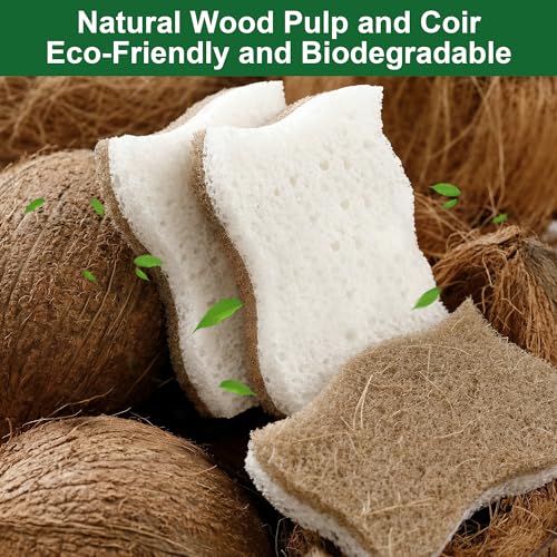 LILAC Natural Cellulose Sponges for Dishes - Ergonomic Non-Scratch Kitchen Scrub Sponges - 100% Biodegradable & Eco-Friendly Cleaning Sponges for Non-Stick Cookware, Bathroom & Household (6 Pack) - size: 6 Pack