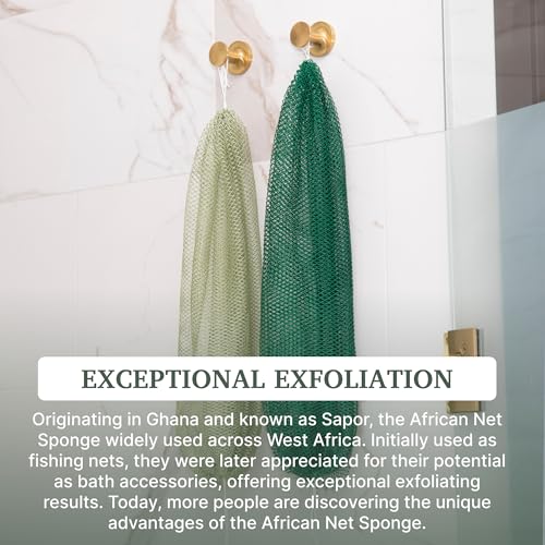 MOTHER AFRICA African Net Sponge Authentic with Knots 2 Pack Black Owned Exfoliating Body Scrubber Bath Sponge for Shower Washcloth Loofah Gentle Deep Cleansing Back Scrubber Face & Body Men & Woman - color: Dark Green & Brown