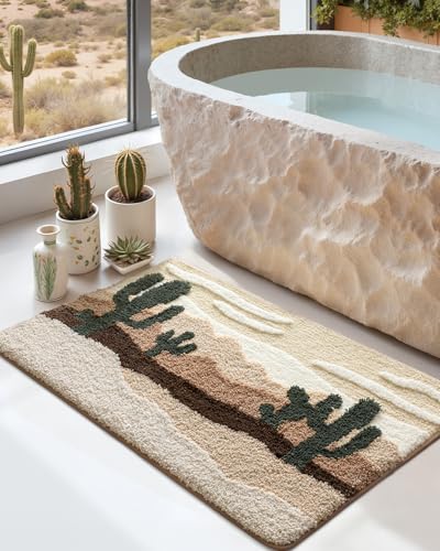 DEXI Bathroom Rug Washable, 32x20 Non Slip Bath Mat Absorbent, Soft Plush Desert Cactus Microfiber Bathmat Quick Dry for Shower Floor - color: Wasteland, size: 32" X 20" (Rectangular)