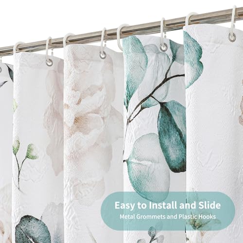 QiyI 72x72 White Floral Shower Curtain, 3D Embossed Butterflies, Waterproof Fabric, Set with Hooks - color: Cream Flowers, size: 72"W x 72"L (Pack of 1)