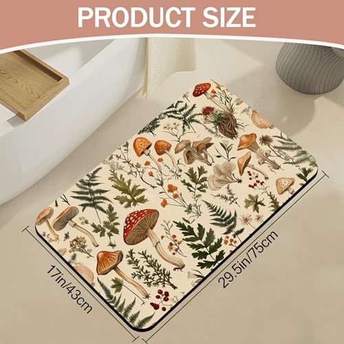 Bath Mat,Mushroom Forest Bathroom Rugs,Quick-Drying Non-Slip Rubber Bath Mats Herbs Flowers Absorbent Diatomaceous Earth Mat for Bathroom Home Decor 17"x29.5" - color: Mushroom Forest,herbs Flowers