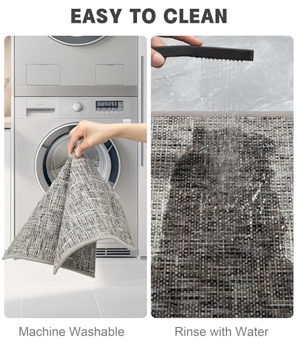YIHOUSE Bathroom Rugs Sets 5 Pieces, Ultra Thin Non Slip Washable Bath Mat Sets, Absorbent Quick Dry Bath Mats for Bathroom Floor, Grey - color: Grey, size: 5 pieces