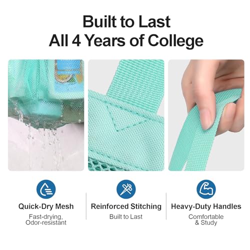 Mesh Shower Caddy Portable - 8 Pockets, S-Hook, Shower Bag for Dorm Camping | 2-Handle, Quick-Dry, Hanging Toiletry Organizer, College Dorm Room Essentials for Girls, Gym, Travel & Bathroom, Sage Green - color: Sage Green, size: L (Classic Dorm Caddy)