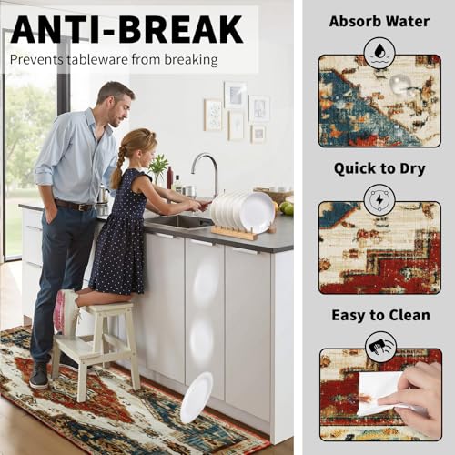 Boho Geometric Kitchen Runner Rug 2 PCS Vintage Pattern Kitchen Floor Mats Non Slip 17"x47"+17"x30", Distressed Texture Washable Rugs for Hallway Laundry Sink Decoration - color: Boho Geometric