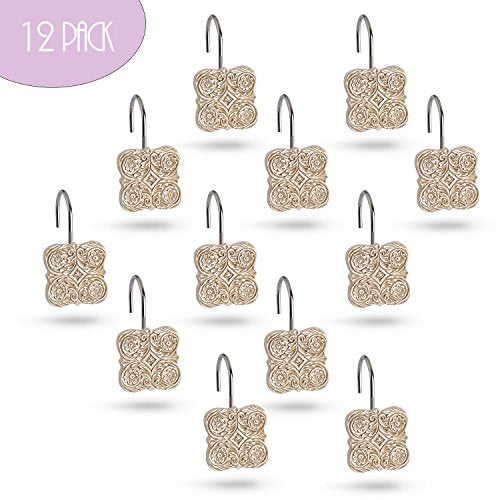 Creative Scents Victoria Set of 12 Shower Curtain Hooks Rings for Bathroom | Beige Bathroom Accessories Decor - style: Shower Curtain Hooks