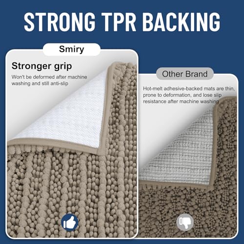 Smiry Bathroom Toilet Rugs U Shaped 24x20, Extra Soft Absorbent Non Slip Rubber Backing Chenille Contour Bath Rugs for Toilet, Machine Washable Contoured Bath Mats, Latte - color: Latte, size: 24'' X 20''