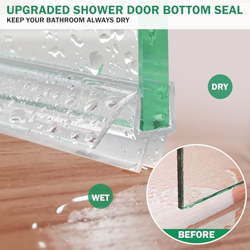 Shower Door Bottom Seal with Sweep 2Pack, 39"(990mm) Length PVC Clear Strips for 1/4"(6mm) Thick Frameless Glass Door, to Stop Water Leaking - size: 39 inch long,for 6mm glass