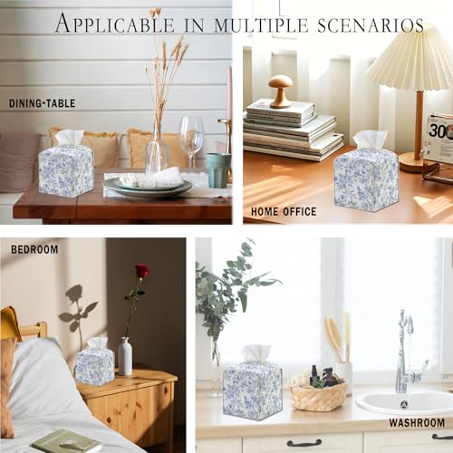 Vinatge Flroal Blue Tissue Box Cover Square, Floral Chinoiserie Tissue Box Holder Cube, Flower Decorative Japanese Style Holder for Home Bathroom Desktop Decoration 5.4x5.4x5.3 - color: Blue Floral