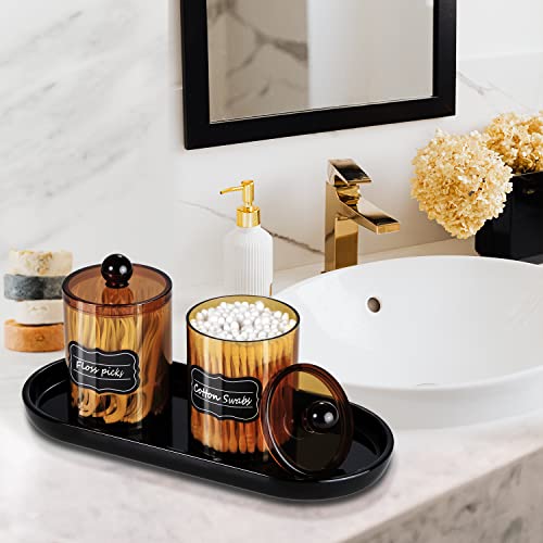 SheeChung 2 Pack Acrylic Qtip Holder,Amber Canister Apothecary Jars with Lids,10oz Qtip Dispenser Bathroom Set,Clear Plastic Vanity Storage Canisters for Cotton Swabs,Balls,Pads - size: 2 pack 10 oz
