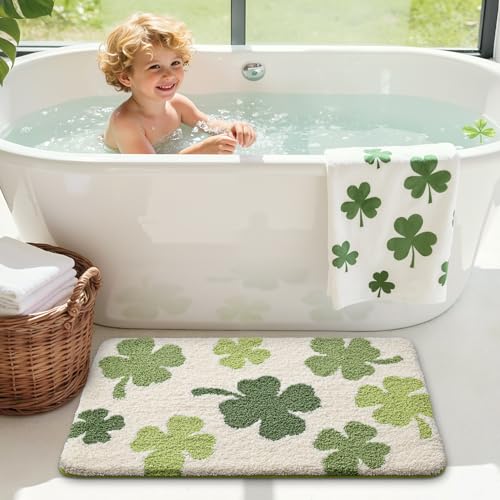 LUMI Bath mats for Bathroom, 16"x24" Non Slip Absorbent Soft Bath Mat, Washable Low Profile Bathroom Rug, Ideal for Shower, Tub, Clover - color: Lucky Clover, size: 16"x24"