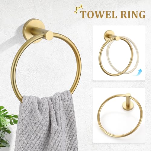 TURS Brushed Gold 5 Piece Bathroom Hardware Set, SUS304 Stainless Steel 24 Inch Bath Towel Bar Set, Round Bathroom Accessories Kit Wall Mounted - color: Brusehd Dark Gold