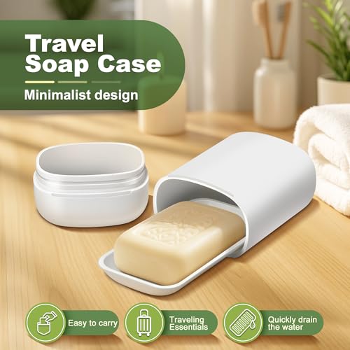 Travel Soap Case soap Holder,Leak Proof with Silicone Sealed lid,White | Keep Dry with Drainage Tray,Soap Dish for Travel, Gym, Bathroom, Outdoor, Camping, School - color: White