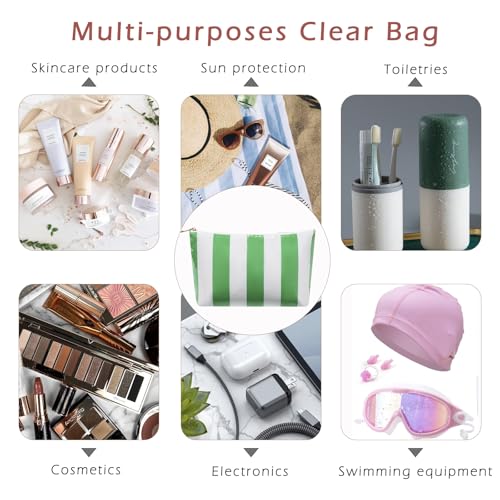 RSRSLEII Large Waterproof Travel Striped Makeup Bag, Aesthetic PVC Toiletry Bag, Coquette Cosmetic Bag, Sunscreen Accessories Storage Organization, Beach Travel Purse(Green) - color: Green