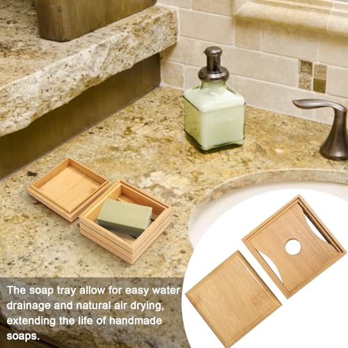 1/2Pcs Bamboo Soap Dish with Lid - Natural Wood Bar Tray Holder Storage Rack Container, Self Draining Soap Tray for Bathroom, Extend Soaps Life and Keep Dry ﻿(1Pcs) - color: 1pcs
