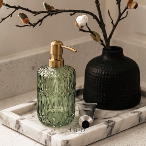 EMPO Clear Glass Soap Dispenser with ABS Plastic Pump, Crystal Lotion Dispensers for Kitchen Sink, Bathroom (Green) - color: Green