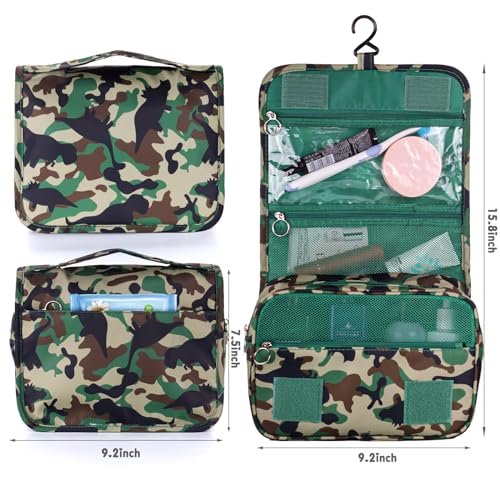 Kids Hanging Toiletry Bag for Boys, Travel Toiletry Bag for Little Young Boys Waterproof Wash Bag Toddler Traveling Toiletries, Dinosaur Camo - color: Dinosaur-Camo