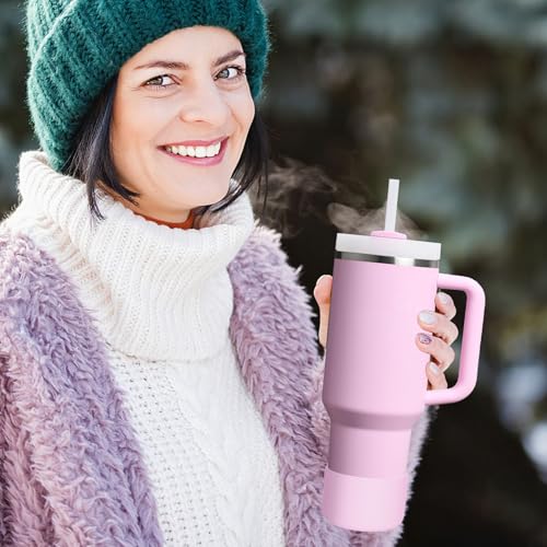 WUQID Silicone Boot Sleeve Compatible with Hydro Flask Travel Tumbler with Handle 32oz&40oz and 12-24oz Hydroflask Bottle & Stanley 20 30 40oz Tumbler, Fit 2.83-2.95in Bottom, Anti-Slip Bottle Cover - color: Cherry Blossom