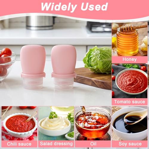5 Pack 1oz Silicone Travel Bottles, Leak Proof Squeeze Bottle with Brush, Reusable Refillable Lotion Bottle for Toiletries, Shampoo, Conditioner, Lotion, Salad Dressing, Travel-Size Containers